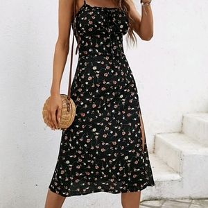 SHEIN VCAY Floral Print Tie Front Split Thigh Cami Dress